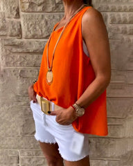 Enfärgad tank topp med rund hals