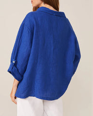 Lapel enfärgad top med lång ärmar