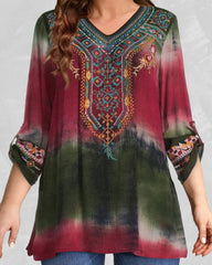 Blus med Tie Dye-tryck med 3/4-ärmad