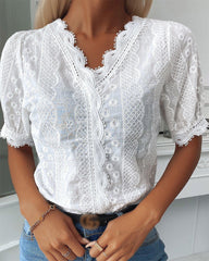 Ögonfransspetsad Blus med Korta ärmar