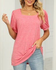 T-shirt med fyrkantig hals och puffärmar