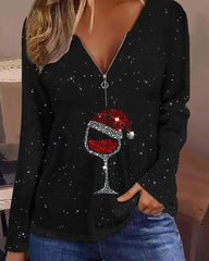 Långärmad jultopp med vinglastryck