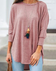 Rund halsad trekvartsärm enfärgad T-shirt