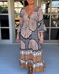 Tryckt utslagsärm Maxiklänning