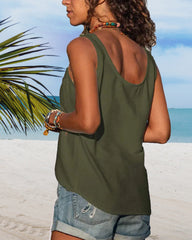 V-ringad ärmlös topp i enfärgad