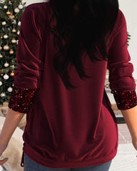 Vinröd paljetttopp med lång ärm