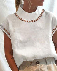 Enfärgad skjorta med spetsstativ krage