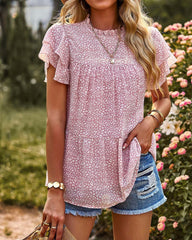 Prickig kortärmad chiffongskjorta