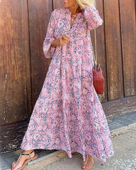 Swing v-ringad klänning med tryck