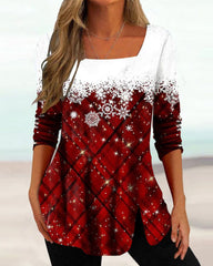 Topp med snöflinga tryck och fyrkantig hals