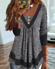 Casual topp med fyrkantig hals med knappar