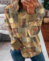 U-ringad Tröja med Vintage Tryck