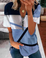 Kort ärm t-shirt med tryck och dragkedja