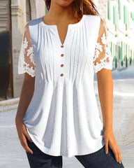 V-ringad Blus med spetsärm