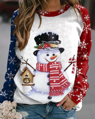 Topp med snögubbetryckt med rund hals