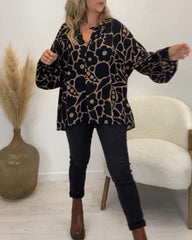 Blommigt tryck avslappnad långärmad topp