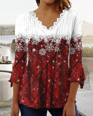 Snöflinga tryckt V-Neck Top