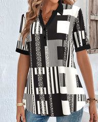 Färgblocks Blus med v-ringning