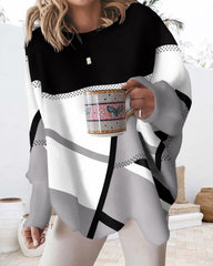 Avslappnad långärmad topp med kontrastfärg