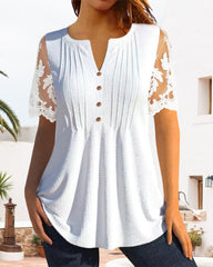 V-ringad Blus med spetsärm