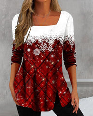 Topp med snöflinga tryck och fyrkantig hals