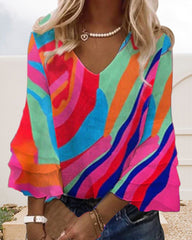 V-ringad 3/4-ärm tryckt topp