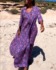 Lös 3/4-ärmad klänning