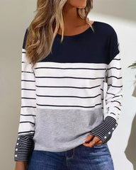 Långärmad topp med randigt tryck i färgblock