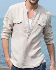 Avslappnad långärmad skjorta i bomullslinne