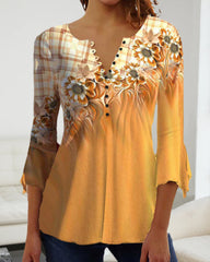 3/4-ärmad topp med blommönster