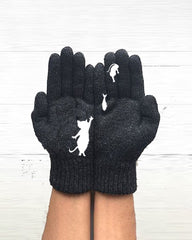 Varma Handskar med roliga katt- och fisktryck