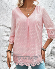 Blus med 3/4-ärm i spets