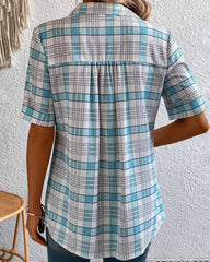 Blus med kavajkrage och rutigt tryck