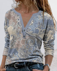 Langermet Paisley topp med v-hals
