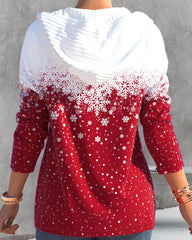 Långärmad luvtröja med dragkedja och julsnöflinga tryck