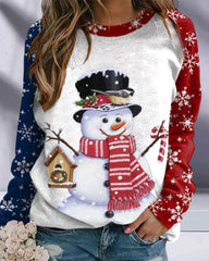 Topp med snögubbetryckt med rund hals