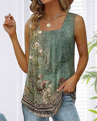 Blommigt linne med fyrkantig hals