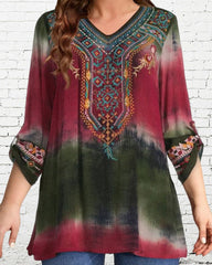 Blus med Tie Dye-tryck med 3/4-ärmad