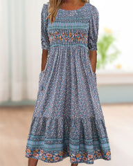 Blommigt tryckt Klänning med fickor