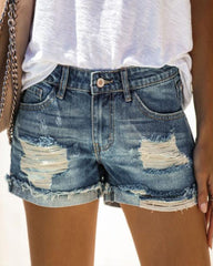 Mid midja rippad denim kort