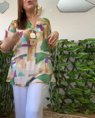 Färgblock patchwork V-ringad casual topp
