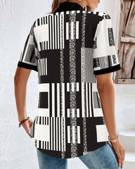 Färgblocks Blus med v-ringning