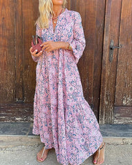 Swing v-ringad klänning med tryck