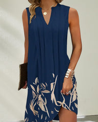 V-ringad Löv tryckt Klänning