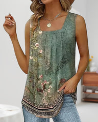 Blommigt linne med fyrkantig hals