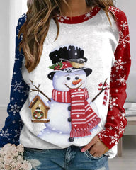 Topp med snögubbetryckt med rund hals