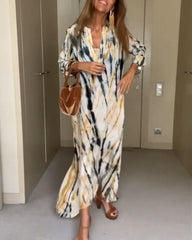 Klänning i modetryck med lång ärm