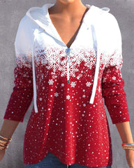 Långärmad luvtröja med dragkedja och julsnöflinga tryck