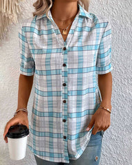 Blus med kavajkrage och rutigt tryck