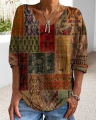 V-ringad topp med geometriskt tryck